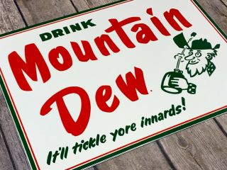 Vintage Mountain Dew Porcelain Enamel Sign 12 " X 9 " General Store Soda Pop Drink