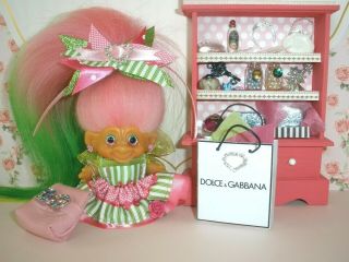 Dam C64 Troll Doll 1960s Vintage 2 - 1/2 " Pink Green Mohair Artist Glass Eyes