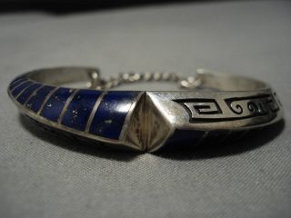 Important Lonn Parker Vintage Navajo Sterling Silver Lapis Inlay Bracelet Old