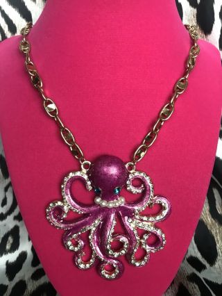 Betsey Johnson Vintage Nautical Large Pink Lady Octopus Long Necklace Very Rare