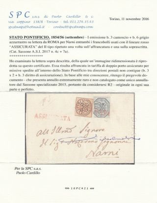 PAPAL STATES ITALY cover 1854 RARE CDS UNIQUE CAT.  15000 3