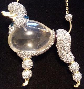 Fabulous Alexis Bittar Signed Glass Crystal Lucite Poodle Dog Necklace Brooch
