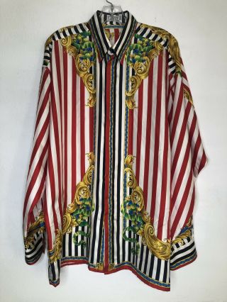 Authentic Vintage Gianni Versace Man Shirt,  Gold & Red Print Silk Shirt Italy.