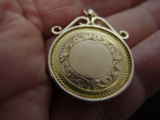Chester 1924 Rose Yellow 9ct Gold Pocket Watch Fob Pendant Medal Medallion 4.  7g