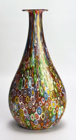 Vintage Stretched Millefiori Murano Glass Vase Gold Fleck