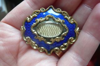 Victorian Blue Guilloche Enamel And Gilt Metal Mourning Brooch
