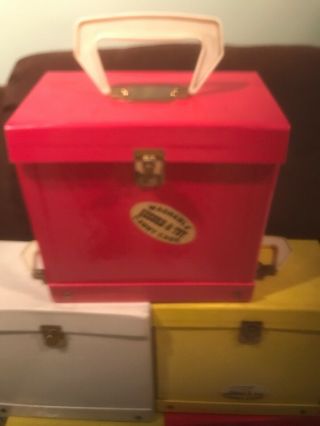 VINTAGE1960s RECORD BOX 45 ' s Case Tote Holder,  MCM Geometric Mid Century 5 2