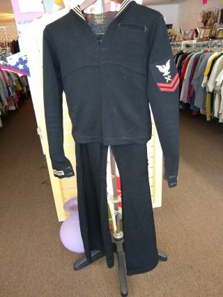 Vintage Wwii Us Navy Sailor Wool Uniform Crackerjack Jumper & 13 Button Pants