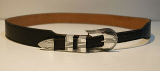 Vintage Sampson Werito Navajo Sterling Silver Ranger Buckle Set Leather Belt