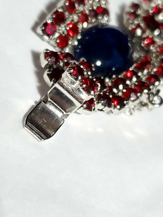 Vintage Blue Glass Cabochon Red Rhinestone Silver Tone Bracelet 7