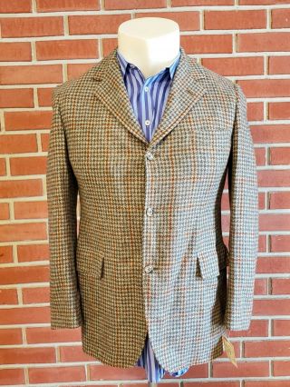 Brooks Brothers " 346 " 3 - Button Mens Sportcoat 39r Houndstooth Old Stock Vtg