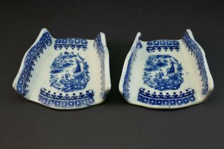 C1780,  Pair Antique 18thc Caughley Fisherman Pattern Porcelain Asparagus Servers