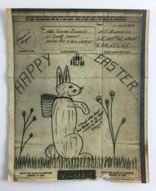 Ww2 Illustrated V - Mail Letter Easter Bunny