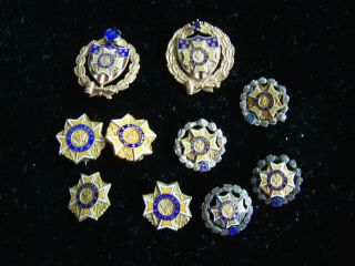 10 - Vintage Vfw Auxiliary Lapel Pins - 2 Sterling,  2 Marke 10k,  One Not Too Shiny