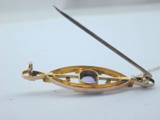 Art Nouveau Amethyst and pearl brooch with safety chain 9ct rose gold 8
