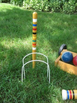 Vintage Forster Skowhagan 6 Player Croquet Set With Wheeled Cart Complete 5