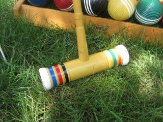 Vintage Forster Skowhagan 6 Player Croquet Set With Wheeled Cart Complete 6