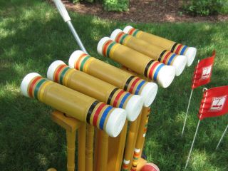 Vintage Forster Skowhagan 6 Player Croquet Set With Wheeled Cart Complete 7