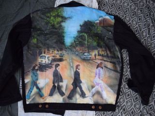 Vtg Mens Wtc Jean Jacket Artist Signed Hand Painted Beatles Abbey Road Sz Xl