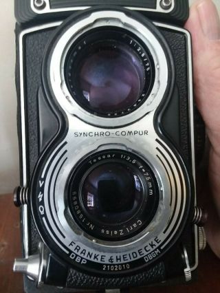 Vintage Rolliflex F&H Tessar 75mm Carl Zeiss Lens w Leather Case Estate Fsh NR 8