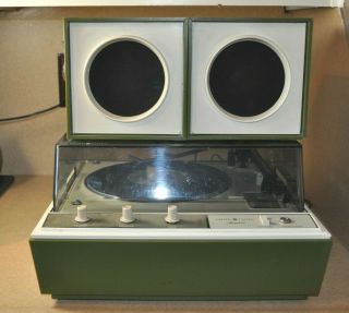 Vintage Ge General Electric Stereo Record Player With 2 Speakers