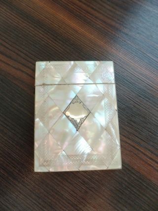Antique Mother Of Pearl Card Case Silver Centre