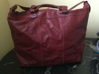 Extra Large Leather Red Duffel Weekender Tote Travel Bag - Vintage