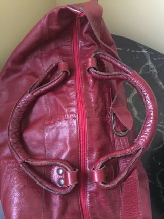 Extra Large Leather Red Duffel Weekender Tote Travel Bag - Vintage 2