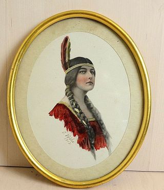 Antique 1912 White Woman Posed As Native American Maiden Sign E.  Roths