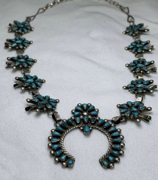 Vintage Squash Blossom Silver Native American Navajo Turquoise Necklace 31.  5 Gr