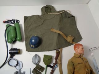 VINTAGE 1964 G.  I.  JOE SCAR FACE Red Hair Blue eyes with many Accessories.  USA 7
