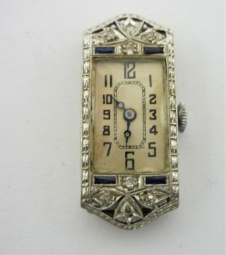 Antique 1920s Platinum &18k Gold Diamond And Sapphire Ladies Filigree Watch