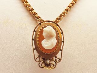 Vintage Victorian Etruscan Yellow Gold Filled Slide Cameo Pendant Necklace