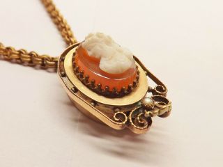 VINTAGE VICTORIAN ETRUSCAN YELLOW GOLD FILLED SLIDE CAMEO PENDANT NECKLACE 3