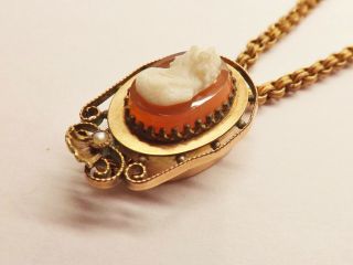 VINTAGE VICTORIAN ETRUSCAN YELLOW GOLD FILLED SLIDE CAMEO PENDANT NECKLACE 4