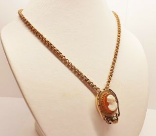 VINTAGE VICTORIAN ETRUSCAN YELLOW GOLD FILLED SLIDE CAMEO PENDANT NECKLACE 6