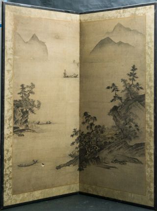 Antique Collectible Japanese Hand Painted Watercolor/ink Room Divider