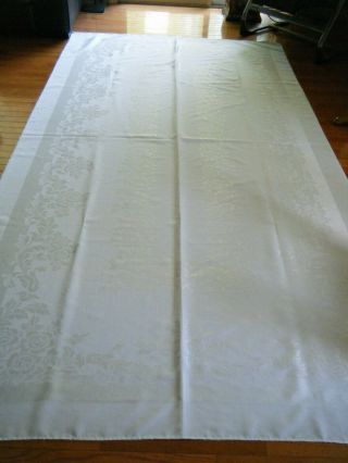 Vtg Huge Tablecloth Irish Linen Jacquard Floral Roses Design Banquet 124x64 "