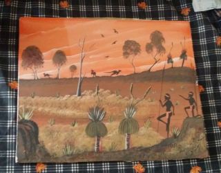 Vintage Painting Australia Aboriginal Artist Marjorie Hanson Taped In Plastic R