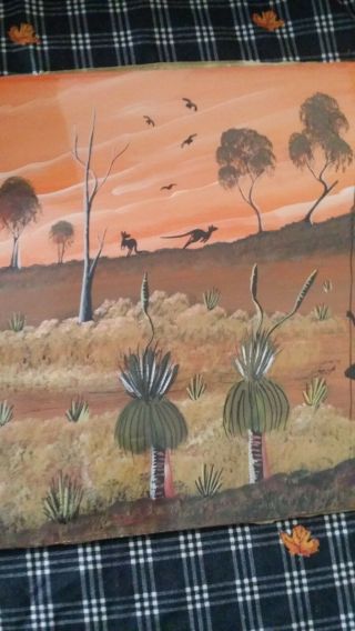 Vintage Painting Australia Aboriginal Artist Marjorie Hanson Taped in Plastic R 4