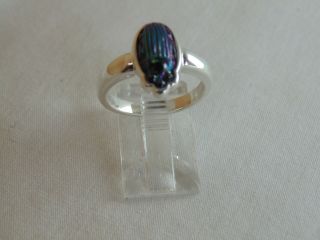 ANTIQUE,  1910 LC TIFFANY RARE COBALT BLUE FAVRILE ART GLASS SCARAB STERLING RING 3