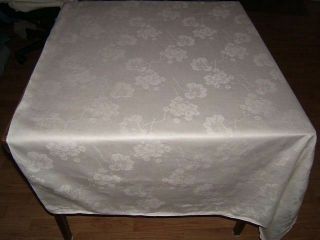139x82 Vtg Antique Formal White Irish Linen Double Damask Banquet Tablecloth