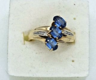 Vintage 9ct Yellow Gold Tibetan Kyanite And Diamond Ring With.  Size N 1/2.