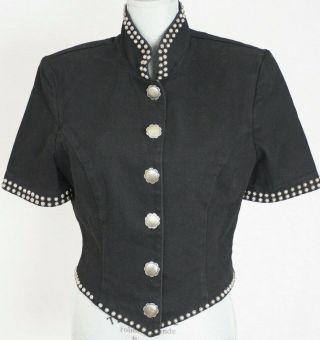 Vintage Double D Ranch Wear Studded Black Cropped Denim Blazer Jacket - Small