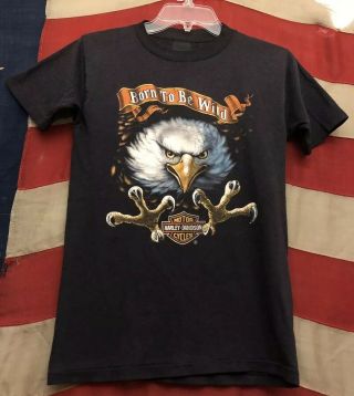 Vintage 80’s Harley Davidson 3d Emblem Born To Be Wild Eagle Biker T Shirt Sz M