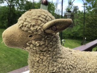 Vintage Antique Steiff Sheep Pull Toy With Button In Ear And Glass Eye 5