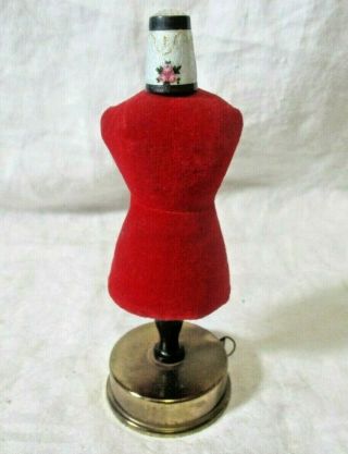 Vintage Dress Form Mannequin Sewing Pin Cushion With Tape Measure Thimble Holder