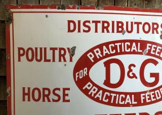 RARE Vintage D&G Poultry Horse Dairy FEEDS Dealer Porcelain Sign 54x30 2