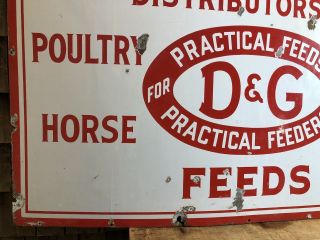 RARE Vintage D&G Poultry Horse Dairy FEEDS Dealer Porcelain Sign 54x30 3