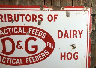 RARE Vintage D&G Poultry Horse Dairy FEEDS Dealer Porcelain Sign 54x30 4